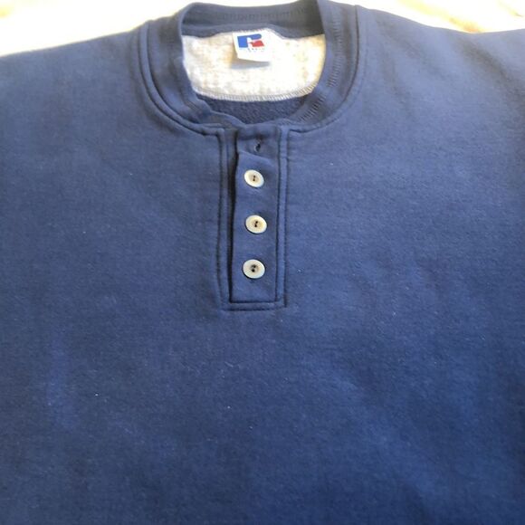 Vintage Russell Athletic Henley 90’s Mens Large Navy Blue cotton polyester used - Picture 15 of 16